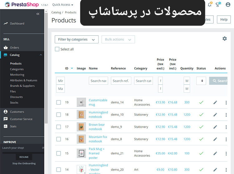 مدیریت محصول در Prestashop